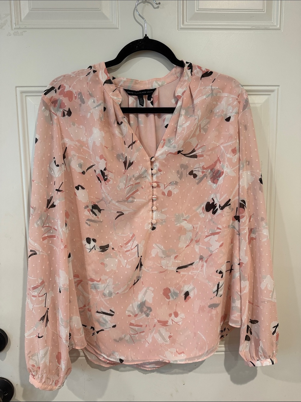 White House Black Market Pink Floral Button-Front Blouse